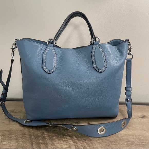 MICHAEL KORS Blue Leather BROOKLYN Large GRAB BAG Designer SATCHEL Bag PURSE - Picture 3 of 8
